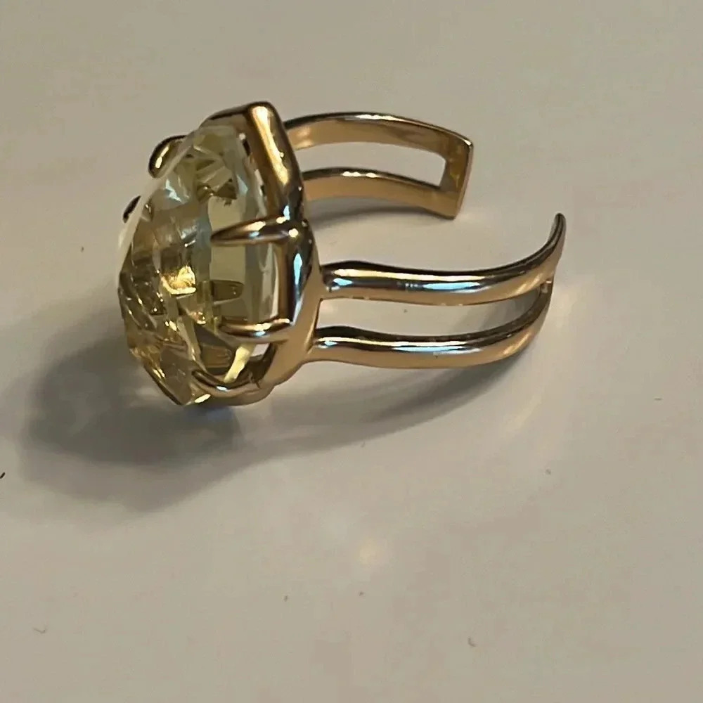 Stella & Dot Statement Cocktail Ring Canary Yellow Stone Gold Adjustable - Picture 7 of 8